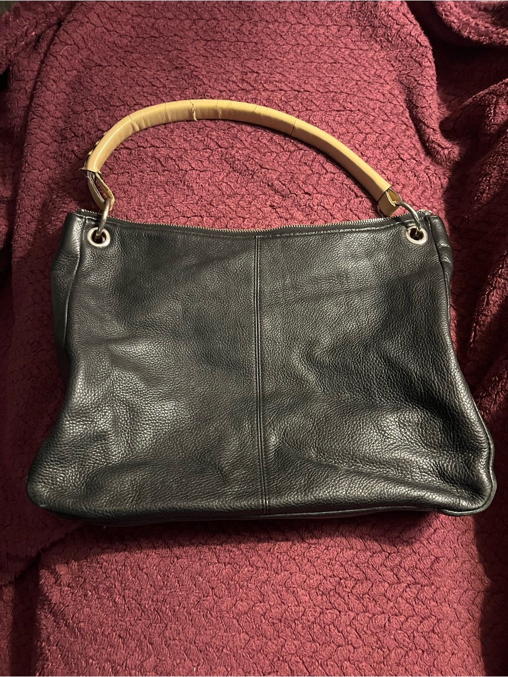 Calvin Klein Black Pebbled Leather Slouchy Hobo Shoulder Bag